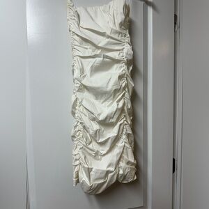 White rouched midi dress